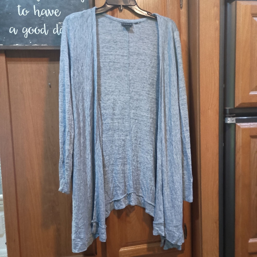 Tahari Light Heathered Blue Open Front Linen Cardigan Large
